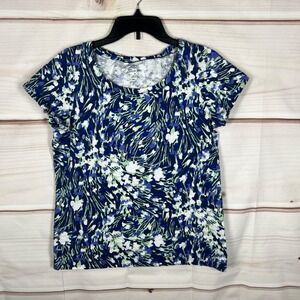 Lands End Top Womens Medium Multicolor Print Cotton T-Shirt Short Sleeve Knit